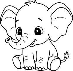 Fototapeta premium Hand Drawn Vector Illustration of a Cute Cartoon Baby Elephant Outline for Kids Coloring Book and Educational Materials