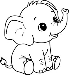 Obraz premium Hand Drawn Vector Illustration of a Cute Cartoon Baby Elephant Outline for Kids Coloring Book and Educational Materials