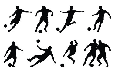 Obraz premium Soccer Player Silhouettes Collection Vector Illustration with Action Poses
