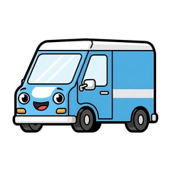 Cartoon Blue Delivery Van with Smiling Face.