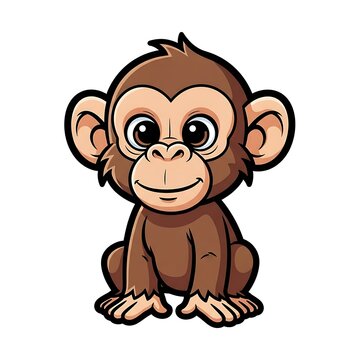 Cute Cartoon Monkey Sitting on White Background.