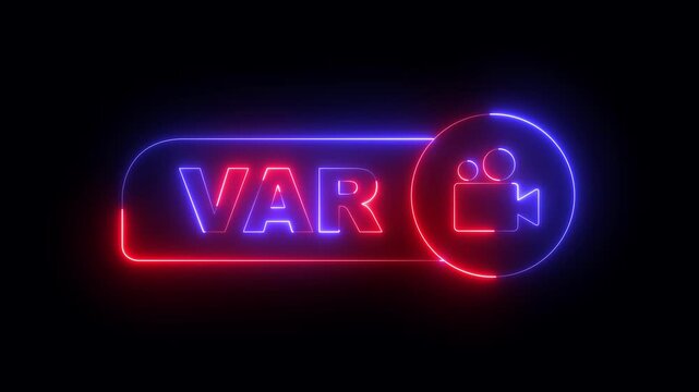 glowing neon football VAR System icon on the TV screen. Video Assistant Referee. Football, Soccer VAR System icon with Computer Illustration. designed for football technology and match analysis.