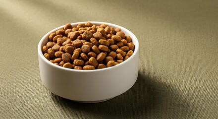 Nutritious Dry Kibble in White Bowl for Pets, Essential Balanced Meal for Canine and Feline Health and Vitality