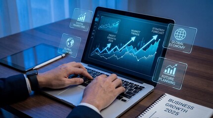 business man working on laptop computer,businessman, hands, typing, laptop, computer, icons, graph, business, strategy, planning, finance, data, analytics, t