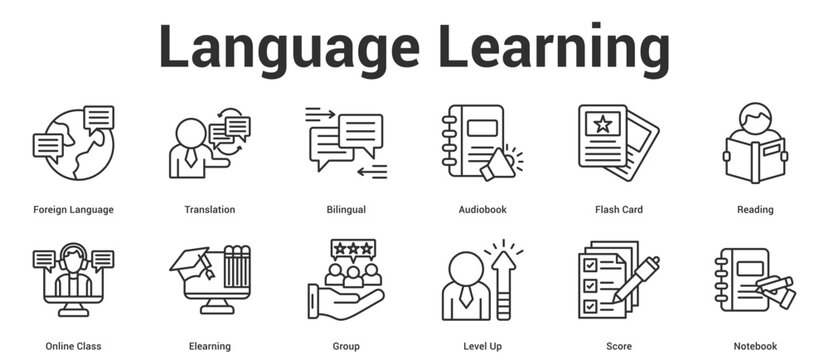 language Learning icon set collection editable.
