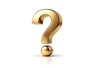 Naklejka premium Gold Question Mark Symbol on White Background – Curiosity, Uncertainty and Problem Solving Concept