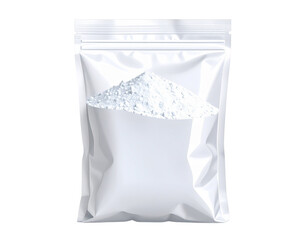 Obraz premium A resealable white pouch filled with white powder, partially open