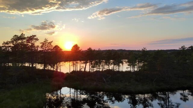 Sunrise in the summer aerial calm view
