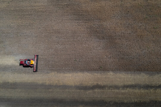 Harvester machine in the Argentine countryside, La Pampa Province.