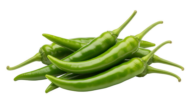 Pile of fresh green chili peppers, spicy ingredients for cooking, isolated
