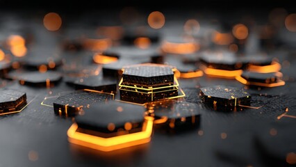 Digital Hexagons: An abstract arrangement of hexagonal structures with a futuristic aesthetic, showcasing glowing details and a modern design. 