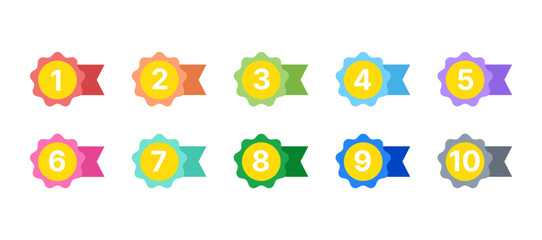 Place Medals with Rainbow Ribbons. Vector Illustration for Sports Awards, Quizzes, and Education Apps