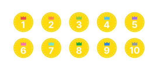 Place Medals with Rainbow Ribbons. Vector Illustration for Sports Awards, Quizzes, and Education Apps