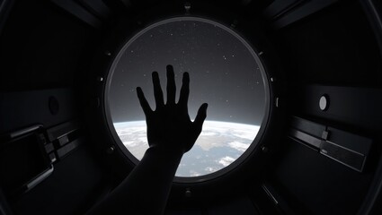 Hand reaching for the stars from space