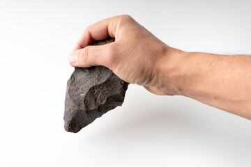 Obraz premium Paleolithic Flint Pick | Ancient Biface Tool from the Sahara Desert. white background