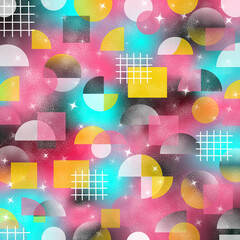 きらめき幾何学パターン背景（ネオンカラー）ー ポップなネオンカラーを基調にした幾何学パターン背景。デザインペーパー、ポストカード、マスキングテープ、マスキングシールブックタイプ、フレークシール、ノートの表紙、クリアファイル、ハンカチ、ミニタオル、箸、マグカップ、ボールペン、ペンケース、ポーチに最適。