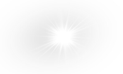 Sunbeam light effect on transparent background. Special optical lens flare with bright white rays...
