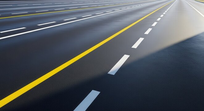 Empty Multi Lane Highway Road with Yellow and White Markings A Path to Progress and Future Travel road top view