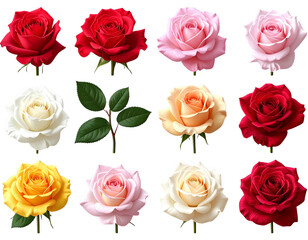 Obraz premium Untitled design - Set of Blooming Roses in Multiple Colors, Realistic Floral Collection, Isolated on Transparent Background (2)