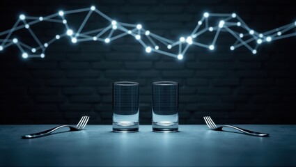 Two glasses and forks on a dark table