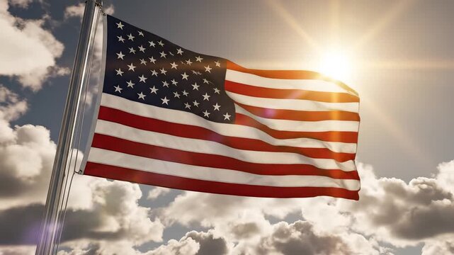 American flag waving in sky