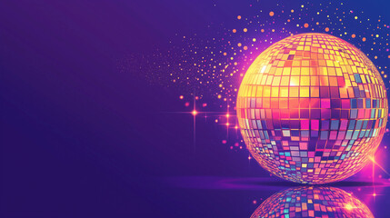 A colorful disco ball with a purple background