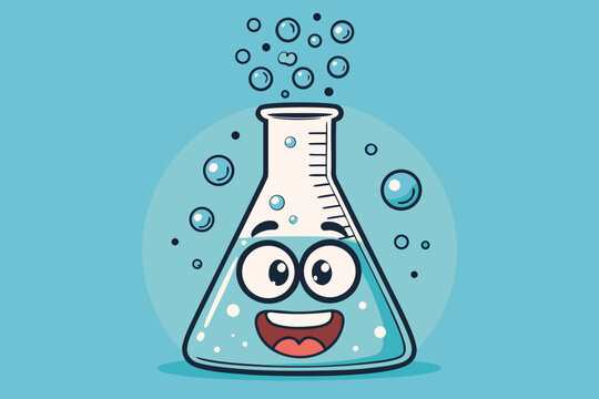 Bubbling Beaker Character With Happy Expres Premium Digital Asset Suitable for Design