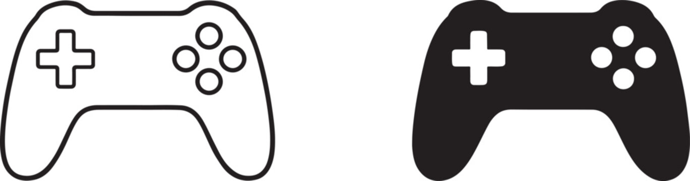 Vector game controller icon in black silhouette and outline style for gaming apps, web, UI and logo.