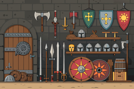 Showcasing Fantasy Armory Filled With Weapo Stunning High-Quality Stock Image