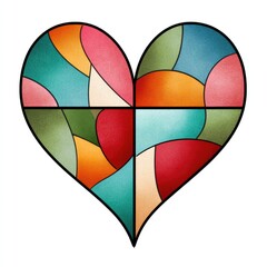 Vibrant heart shaped stained glass artwork in watercolour style for creative design inspiration on white background