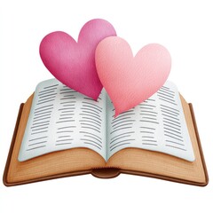 Watercolor cartoon clipart of open bible with hearts for spiritual love and inspiration on white background