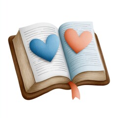 Watercolor cartoon clipart with open bible and hearts, perfect for religious and educational designs, inspirational and spiritual themes on white background