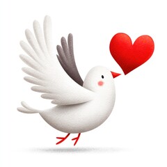 Whimsical cartoon dove with red heart - perfect for love-themed designs and occasions on white background