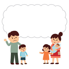 赤ちゃんを抱いて不安そうに考えている家族