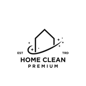 Home Clean Premium Logo Design with House Outline, Dynamic Swoosh, and Sparkles