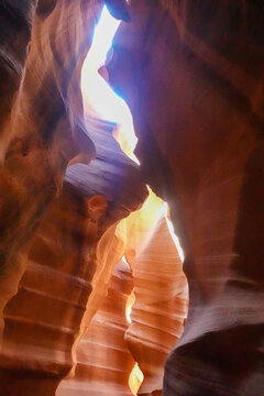 Antelope Canyon Slot Formations With Light Beams
