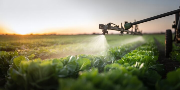 "Sunset Irrigation: Precision Agriculture in Action, Green Crops"