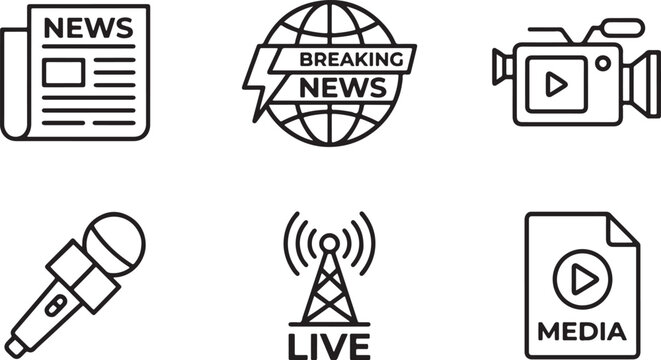 Essential news and media communication outline vector icons collection for modern journalism Vector