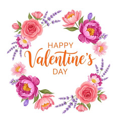 Happy valentine's day floral wreath isolated on transparent background