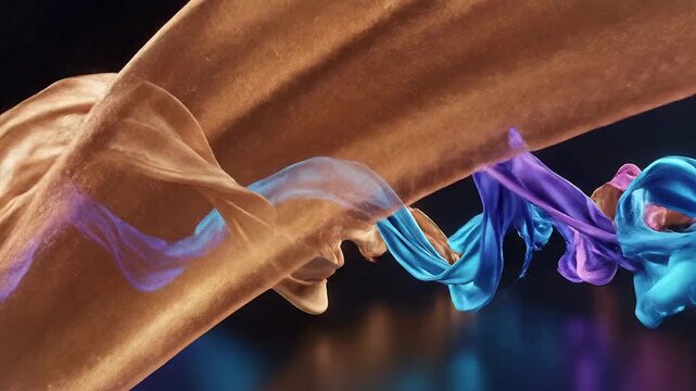 colorful fabric swirling in infinity shape on dark background