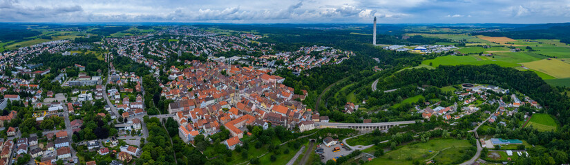 Fototapeta premium Aerial panoramic view of the city Rottweil in Germany, Baden-Württemberg on a sunny spring afternoon