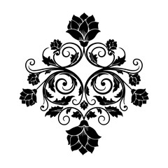 Intricate floral illustration with leaves and vines in a symmetrical design