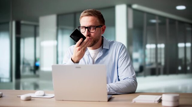 Agent Sending Voice Mesage After Sales Call In Office