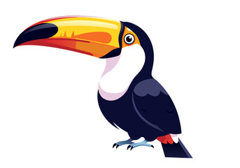 Fototapeta premium Tropical toucan bird vector illustration, a colorful jungle creature in profile, isolated on white background, perfect for design