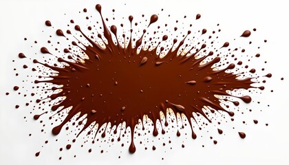 A splatter of dark liquid, possibly ink, is captured in mid air against a stark white background.