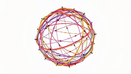 A circular arrangement of lines connecting dots, resembling a network map or a web like structure, placed against a plain background.