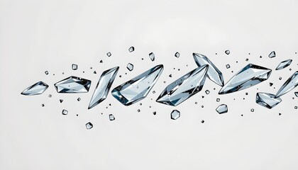 An artistic illustration with shattered glass pieces floating in mid air against a white background.