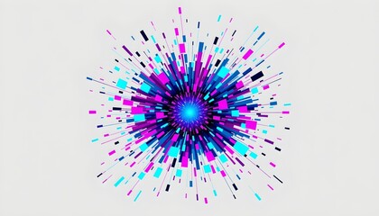 An abstract, colorful explosion effect with a central point emanating outward in a radial pattern, set against a plain background.