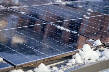 Melted snow on solar panels.