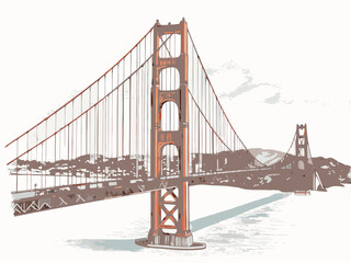 Obraz premium Illustration of the golden gate bridge with a city skyline backdrop